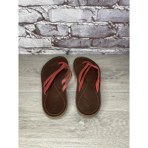 Olukai U'I-W Red Leather Thong FlipFlop Casual Slide Sandals Women Sz 8M US/38EU - Picture 14 of 16